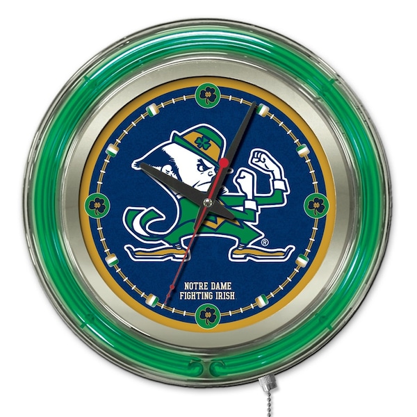 Notre Dame Double Neon 15" Clock Leprechaun